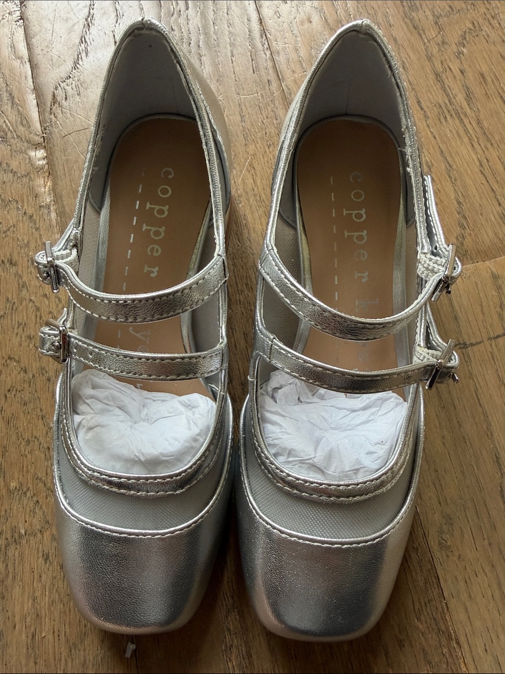 Copper Key Metallic Silver Double-Strap Mary Jane Flats Size 12Y